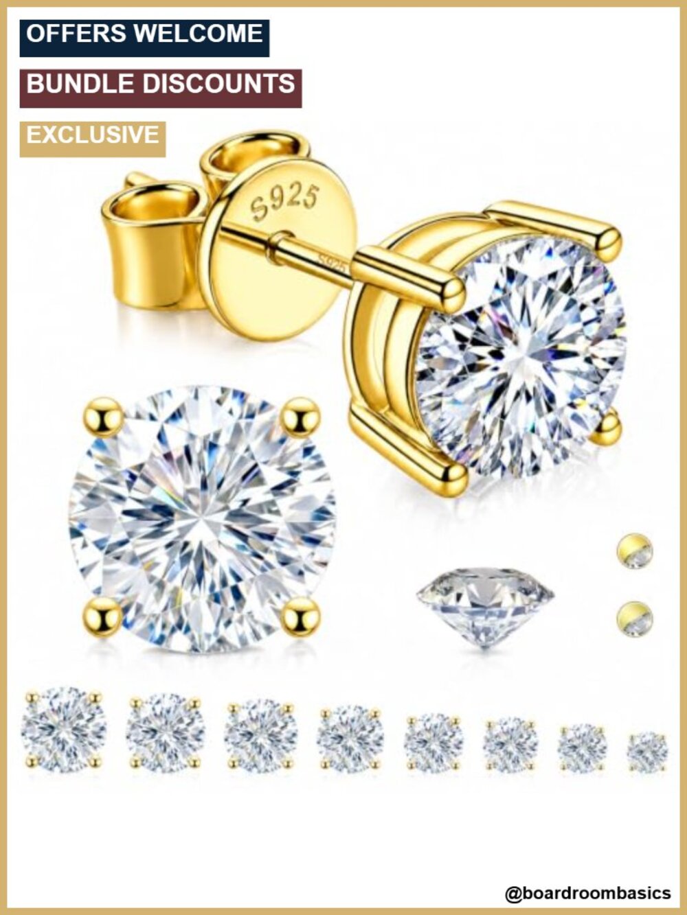 Moissanite Stud Earrings 18K Gold Plated 925 Silver 4-Prong Hypoallergenic